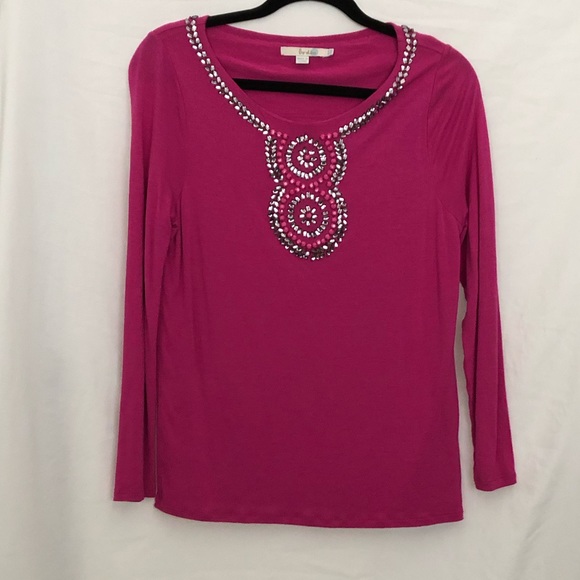 Boden • Pink Jeweled Long Sleeve Scoop Neck Top, 10 - Picture 3 of 8